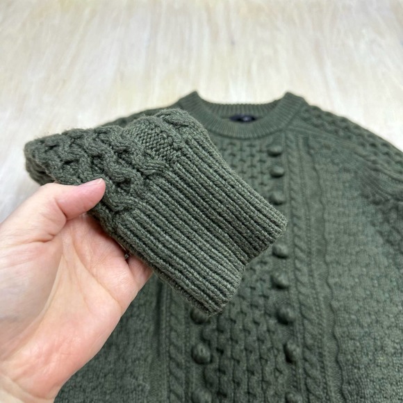 J Crew Olive Green Cozy Fitted Popcorn Wool Cable Knit Pullover Sweater XS - Picture 6 of 15
